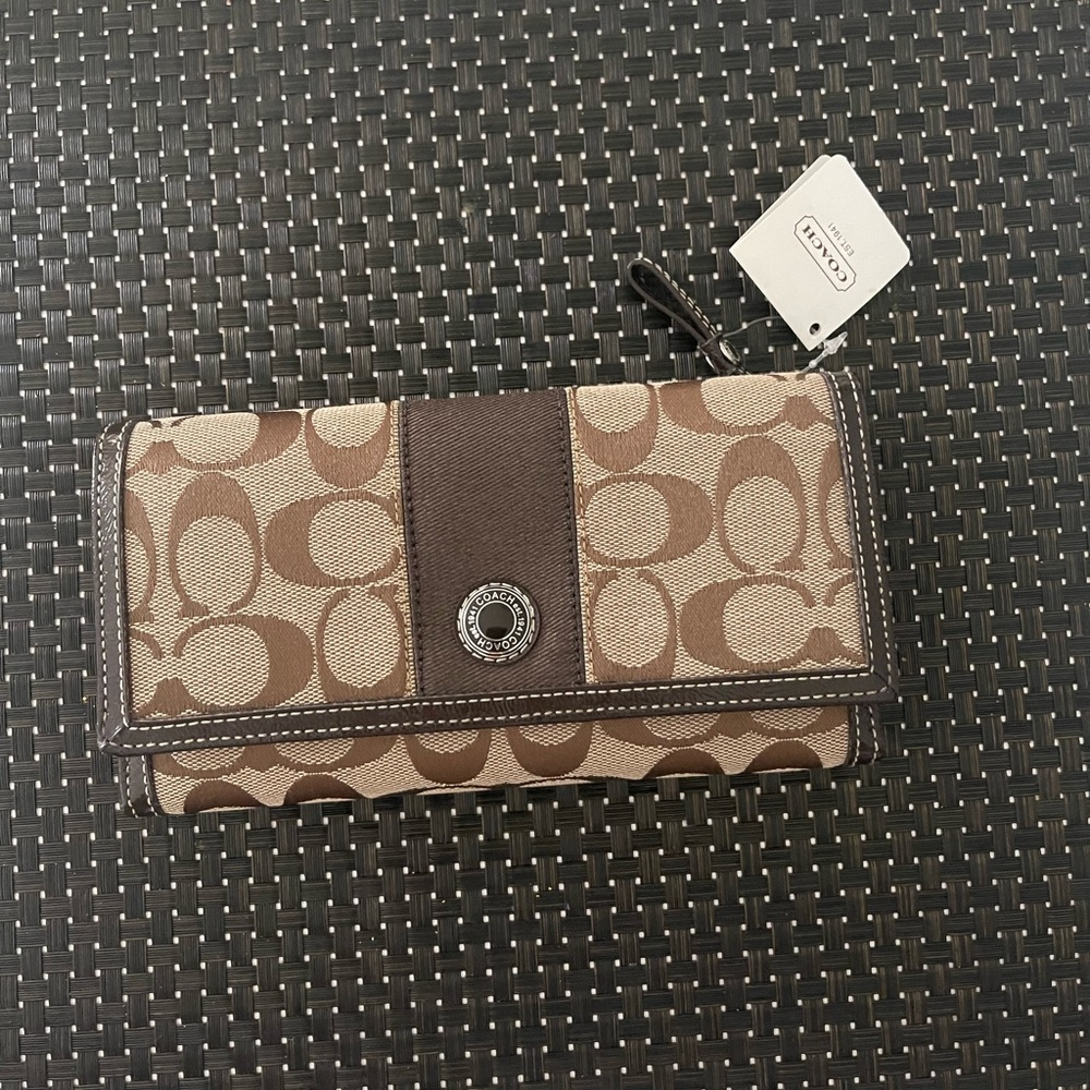 COACH Women's Brown Legacy Signature Checkbook Wallet